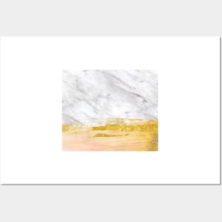 Golden painted white marble Posters and Art